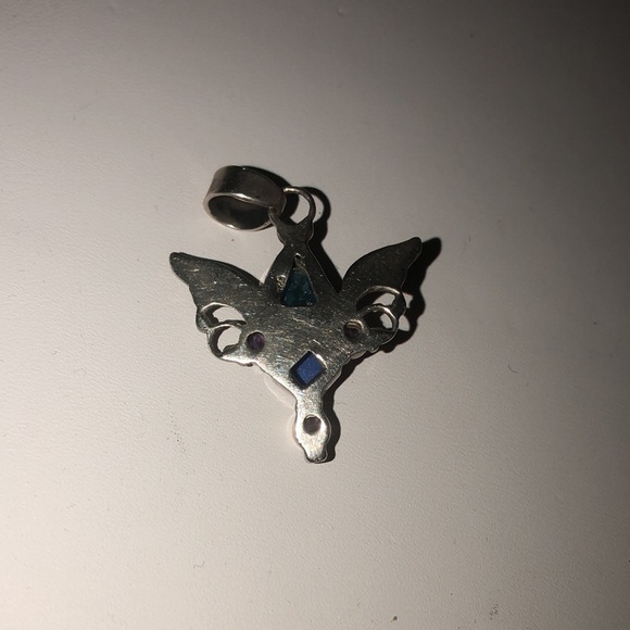 Beautiful Sterling Silver Lab Created Opal with a druzy stone & Amethyst Pendant - Picture 4 of 17